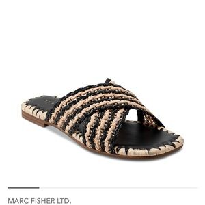 Marc Fisher Woven Black and Tan Sandals